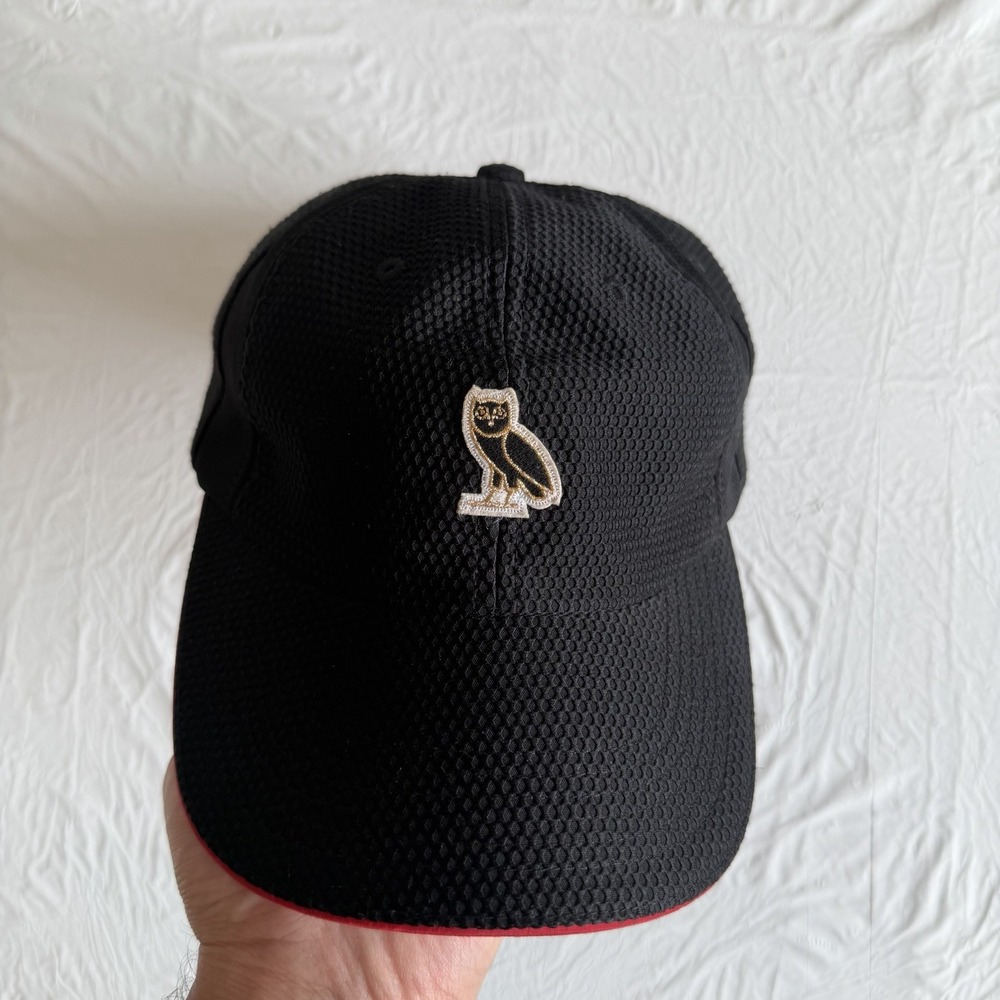 OVO October's Very Own Small Owl Logo Strapback Textured Cap Hat Black Gold OSFA
